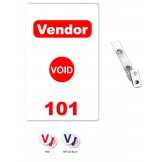 Custom Printed Numbered Self Expiring PVC Vendor Badges + Strap Clips - 10 pack